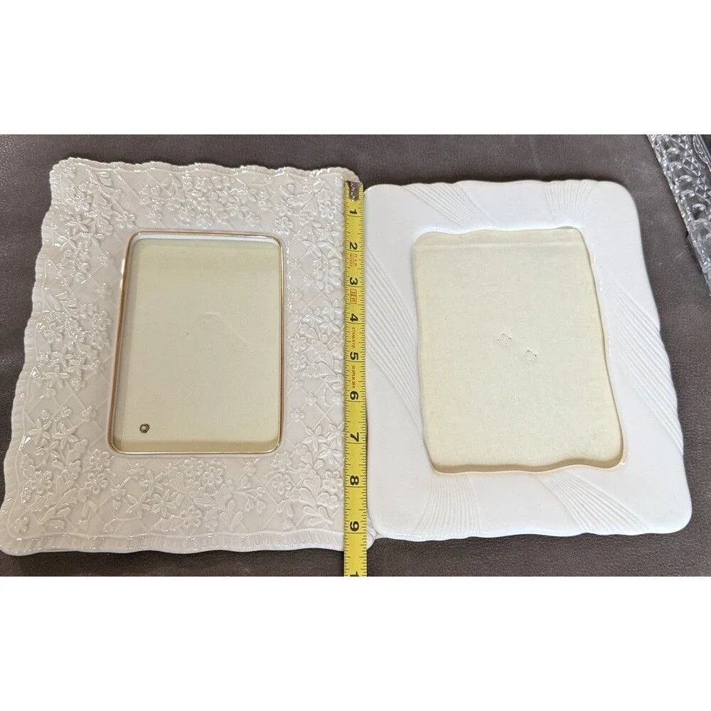 Lenox Picture Frames Scalloped Edge 5x7 And 4x6 Ivory China USA Made Vintage